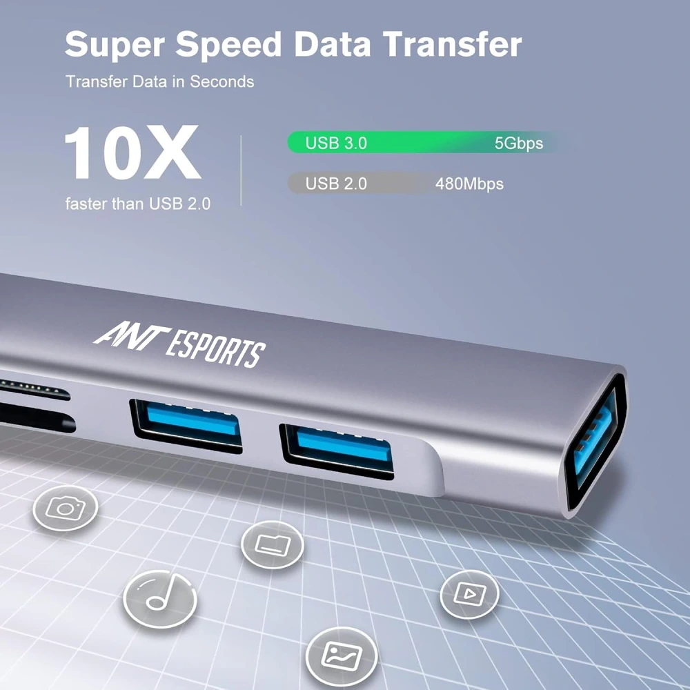 Ant Esports Type-C + USB TO USB Hub | Card Reader 6 Port AEC610 view 4